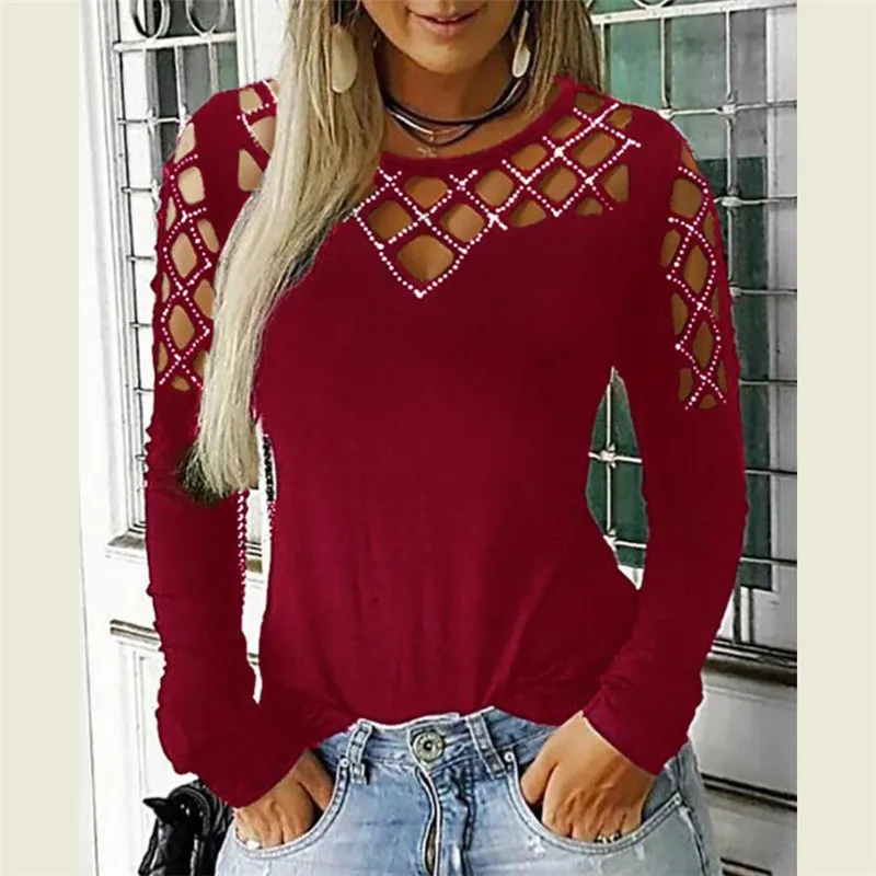 Женская открытая футболка с длинным рукавом Sim Fit, Женские Летние Осенние повседневные топы, модные сексуальные винтажные элегантные футболки, футболка
