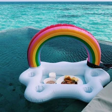 Flotador inflable para piscina, cubo de fiesta de verano, portavasos de nube de arcoíris, enfriador de cerveza, mesa, bar, bandeja de playa, anillo de natación
