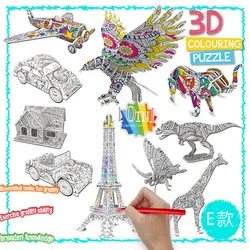 Crianças diy graffiti 10 em 1 torre de ferro águia pintura conjunto 3d tridimensional puzzle brinquedo graffiti e