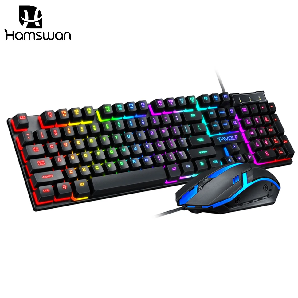 

Optical Mouse Kit Gamer Laptop Computer Gaming Set Wired Backlight illuminated Ergonomic Waterproof 1600DPI USB Gaming Keyboard