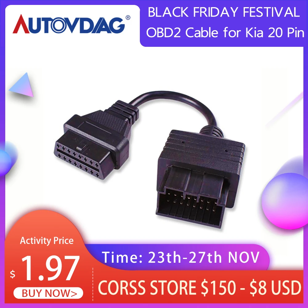 OBD2 кабель для Kia 20 Pin разъем Benz Mazda/Renault/BMW/GM Tyota автомобильный диагностический