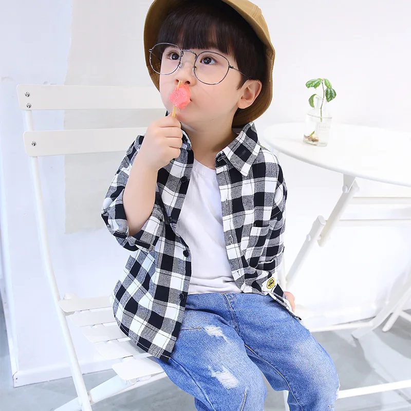 CHILDREN'S Shirt New Style Autumn Clothing BOY'S Casual Plaid Shirt Base Shirt Korean-style Fashion Child