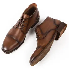 Brown Genuine Calf Leather Breathable Square Captoe Retro Lace-up Handmade Office Stitching Leather Men's Boot Brown Genuine Calf Leather Breathable Square Captoe Retro Lace-up Handmade Office Stitching Leather Men's Boot