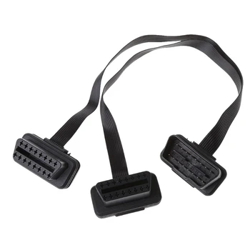 

16 Pin OBD2 Male To Double Female Splitter Flat Thin Y Connector Extension Cable