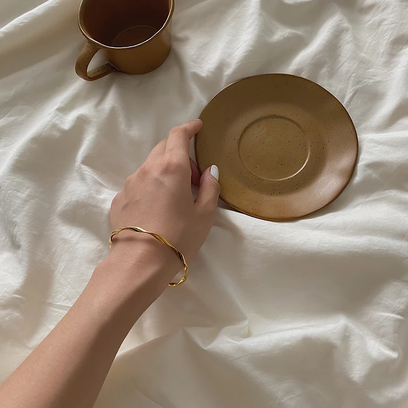 Peri'sbox Gold Color Wave Shape Twisted Bangles Thin Geometric Bangles for women Minimalist Open Bangles Adjustable 2020 Jewelry - Image 3