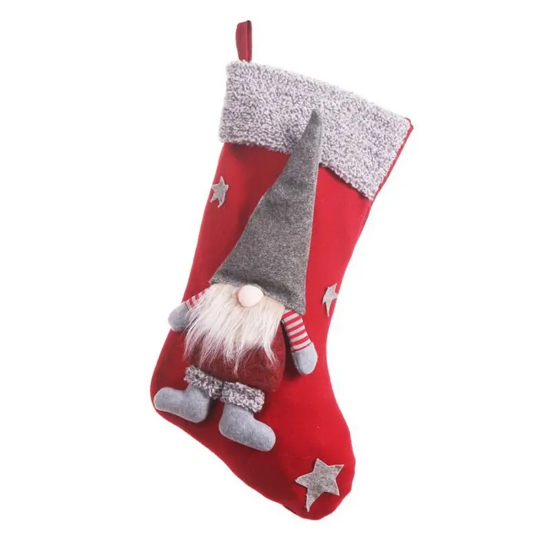 Белые Плюшевые рождественские чулки с вышивкой в виде снежинок; яркие носки; Подарочная сумка с подвесными петлями; украшения для камина в виде елки - Цвет: D