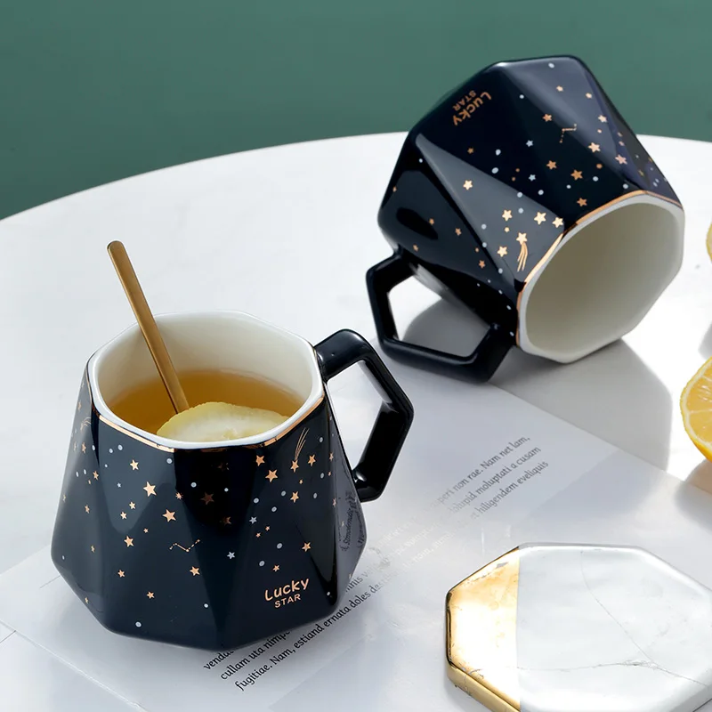 Lucky Star Mug Ceramic Coffee Blue Travel Tea Cup Nordic Kitchen Table Decor Personalized Gift For Men Friends | Дом и сад