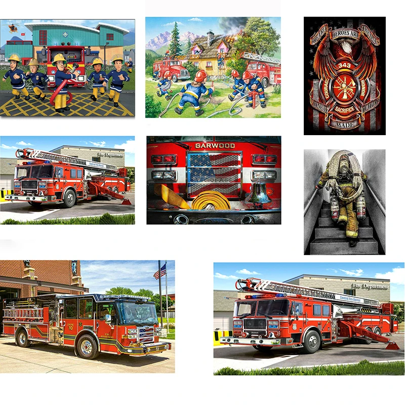

5d Diy Diamond Painting Needlework Diamond Embroidery Dogs Fire Truck Full Round Drill Firemen Diamond Mosaic Wall Art Stickers