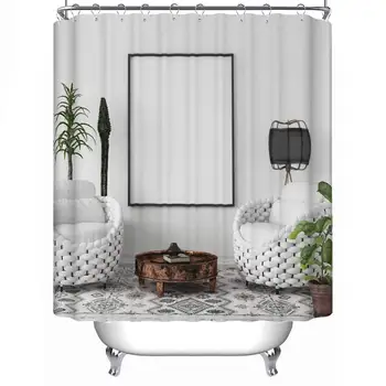 

Mock up Poster Frame in Living Room Background Durable Shower Curtain,Scandi Boho Style,71''L x 71''W