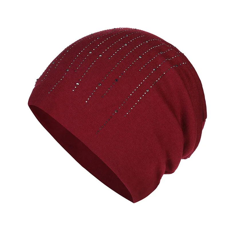 Женская шапка бини, повседневная, полиэстер, блестящие, жемчуг и стразы, бини для женщин, трикотажная шапка с черепами, шапки, капот для женщин