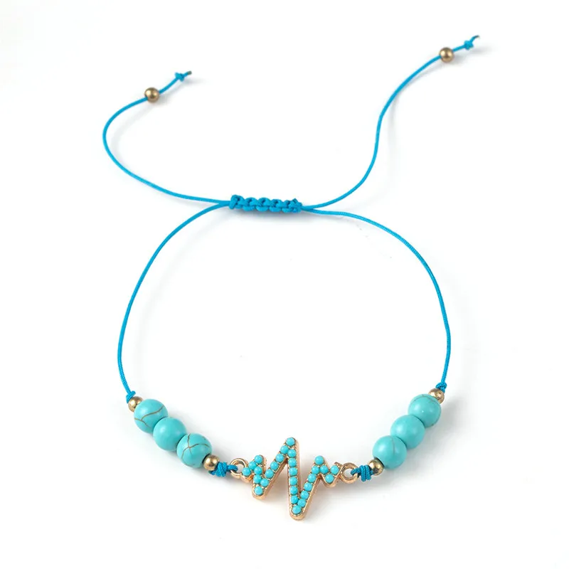 Boho натуральный камень ручной работы женский браслет модный синий бабочка Пальма дерево Любовь Сердце Сова браслет для женщин подарок ювелирные изделия - Окраска металла: B020750