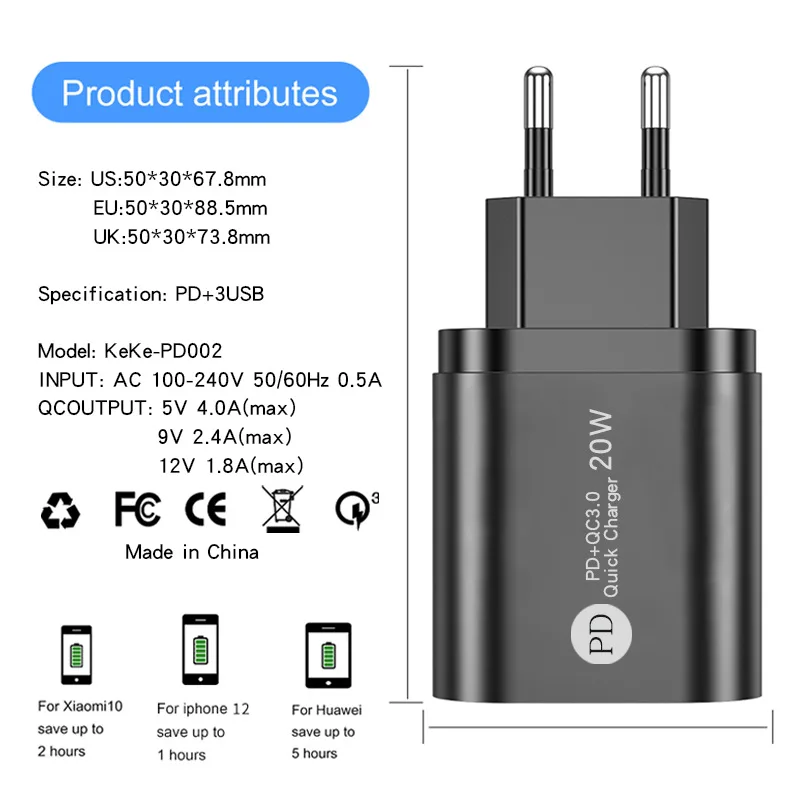 charger 65w 30W PD USB Charger Quick Charge 3.0 Universal USB Type C Fast Charger Power Adapter for iPhone 13 12 8 Plus Xiaomi Phone iPAD usb fast charge