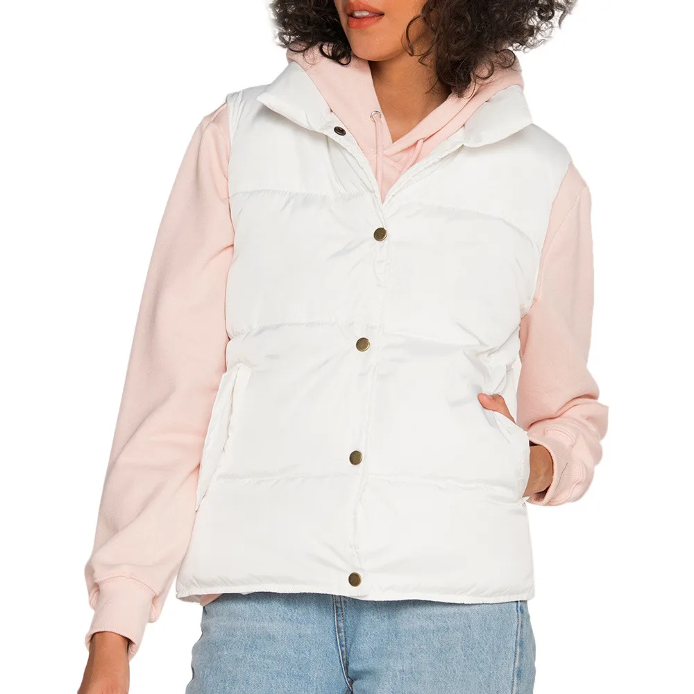 Jaycosin Female Casual Winter Regular Solid Button Lightweight Vest Coats Pockets Thick Comfortable Sleeveless Jacket 116#5