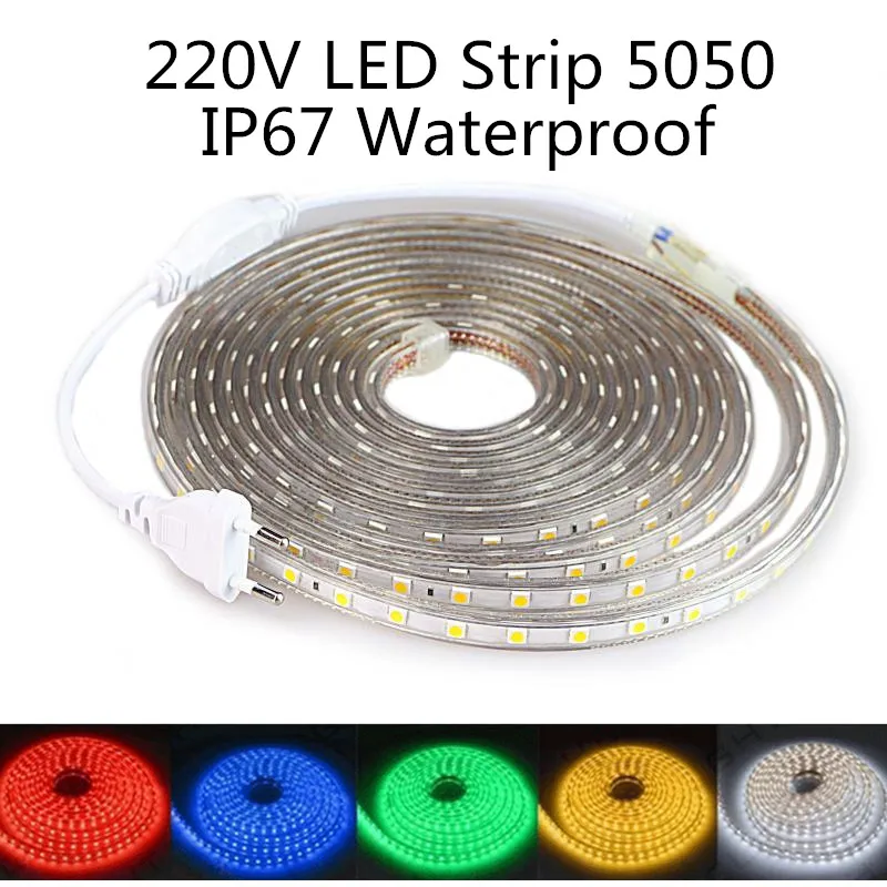 cheap led strip 220v SMD 5050 RGB tape Outdoor Waterproof flexible neon light 2835 lamp Indoor decorations fita de strips lights tiras