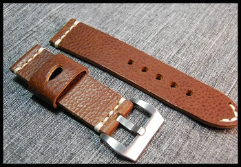 

24mm Italy Leather Handmade 24mm Vintage Black Brown Italy Calf Leather Strap, Retro Watchband For Pam And Big Watch