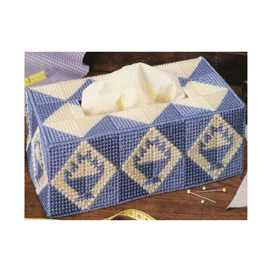 B052 DIY 7ct Craft Stich Cross Stitch Needlework Embroidery Crafts Plastic Canvas Set Standard Tissue Box Cover Kit Package