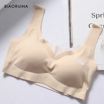 

BIAORUINA Women's Minimalist Seamless Wire Free Push Up Everyday All-match Padded Bras Female Casual Intimates Active Wear