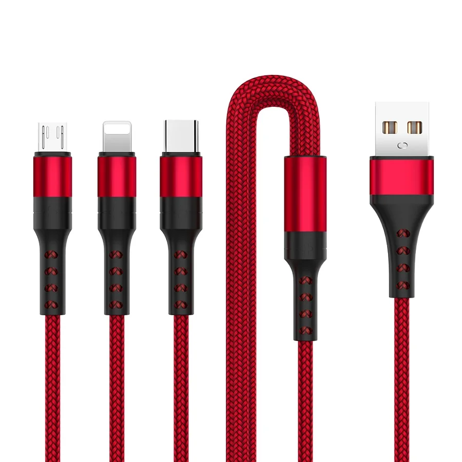 Red 3 в 1 USB кабель 8Pin type C Быстрый миниатюрный usb-порт зарядный кабель для iPhone X 8 7 Plus samsung S9 S10 Xiaomi Mi6 провод для быстрой зарядки - Color: Red