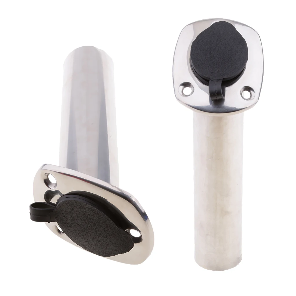 2pcs Kayak Deck Plastic Flush Mount Fishing Boat Rod Holder and Cap Cover, Stainless Steel