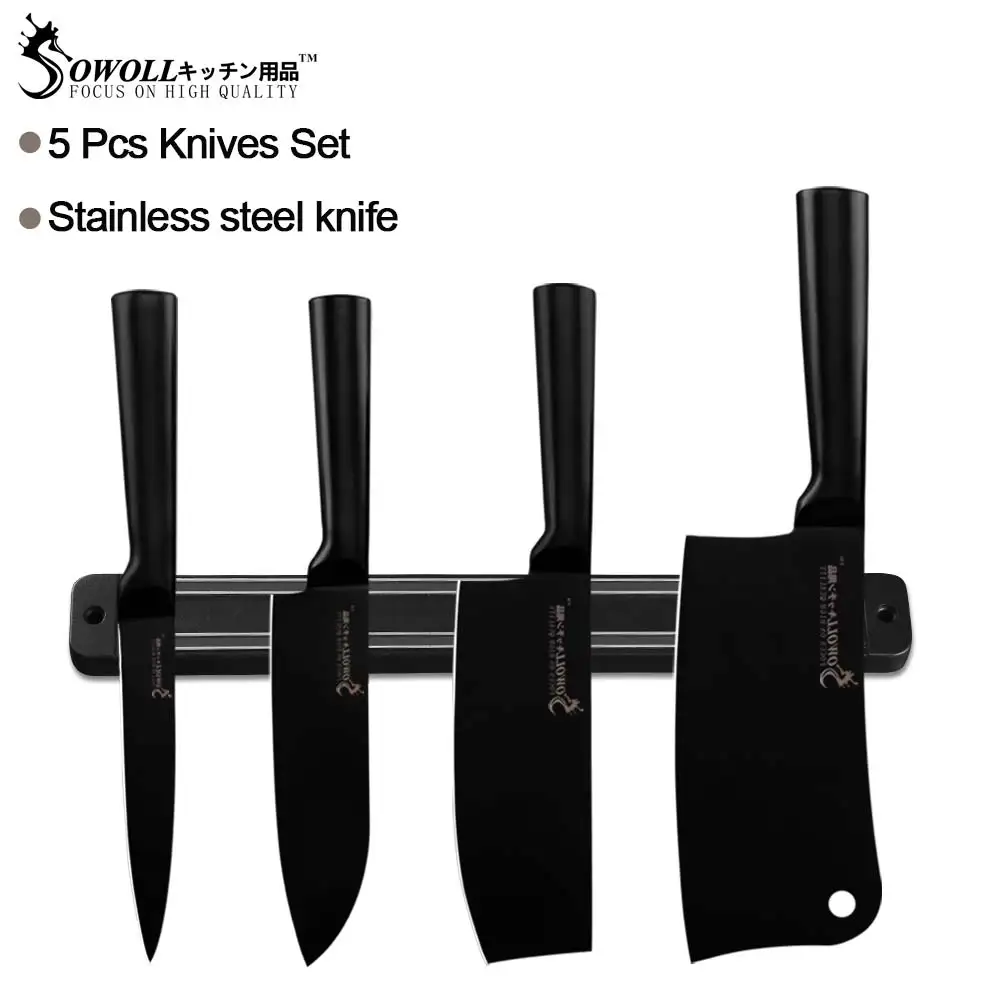 D.5PCS SET XYj 6 шт. набор ножей из нержавеющей стали точилка 6,5 ''разделочная 7'' сантоку 5 ''универсальный нож кухонные инструменты черный нож подставка - Цвет: D.5PCS SET