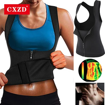 

CXZD Women Neoprene Sauna Suit Waist Trainer Vest for Weight Loss Hot Thermal Corset Body Shaper Zipper Tank Top Workout Shirt