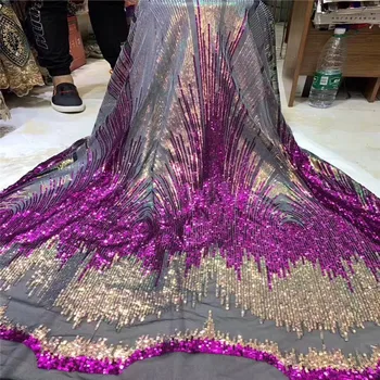 

Sequins African French Net Lace Fabrics 2019 New Nigerian Sequined Embroidered Mesh Prom Wedding Evening Dress Sewing Fabrics