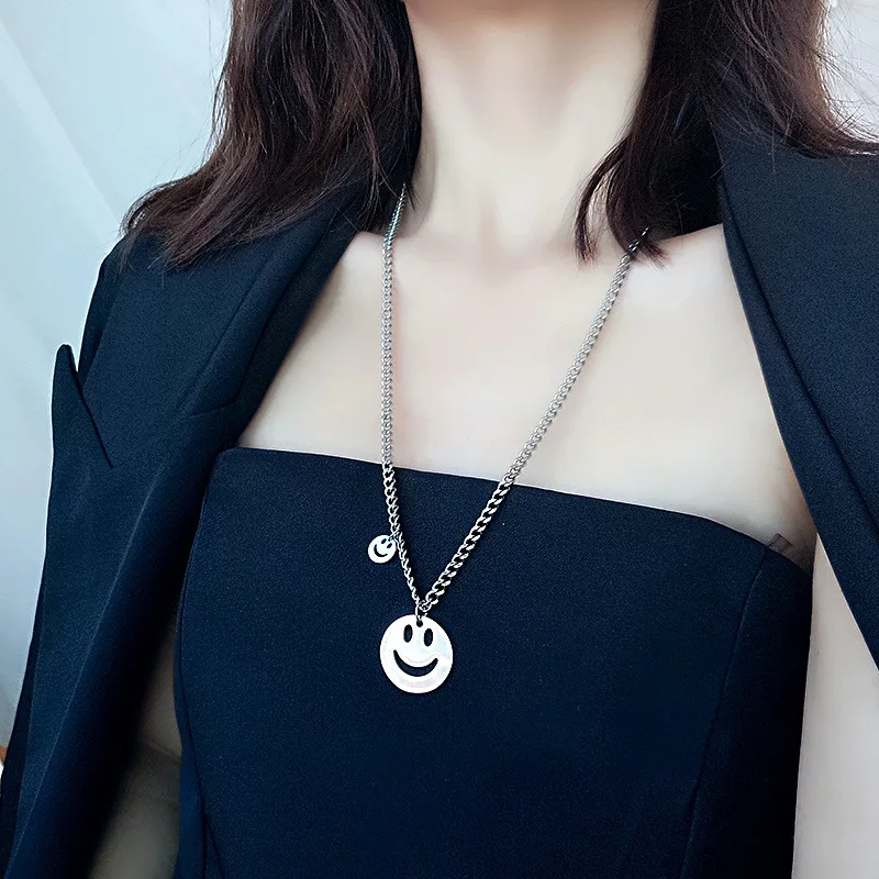 

CS2076 Japanese and Korean long style smiling face pendant sweater chain