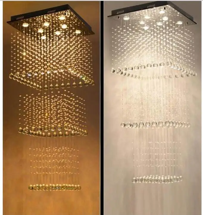 

modern led Simple modern square staircase light LED living room crystal chandelier villa hotel engineering lighting fixt