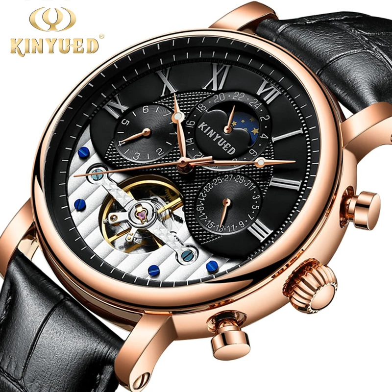 

KINYUD Coated Glass Stylish Tourbillion Designer Genuine Leather Strap Mens Watches Top Brand Luxury Automatic Watch Clock Men