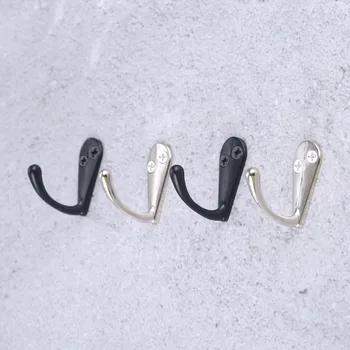 

5 Pcs 33*14mm Zinc Alloy Wall Hooks Clothes Hat Bag Towel Bathroom Kitchen Hanger Hook 2 Holes Furniture Hardware Black/Silver