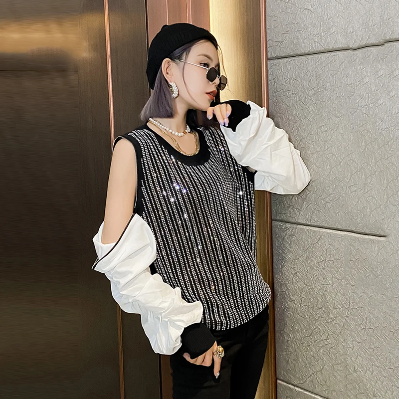 XITAO Streetwear Sequined Sweatshirt Women Loose