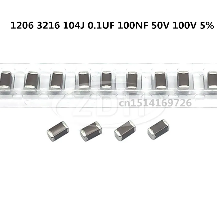 

10pcs/ceramic capacitor 3216 1206 104J 100NF 0.1UF 50V 100V NPO C0G 5%