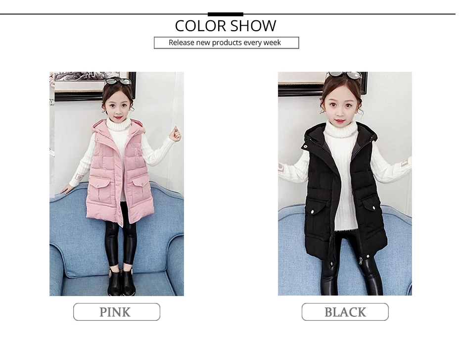 Down Coat For Girl Solid Hooded Vest For Girls Sleeveless Outerwear For Children Autumn Casual Children's Winter Parkas For Girl