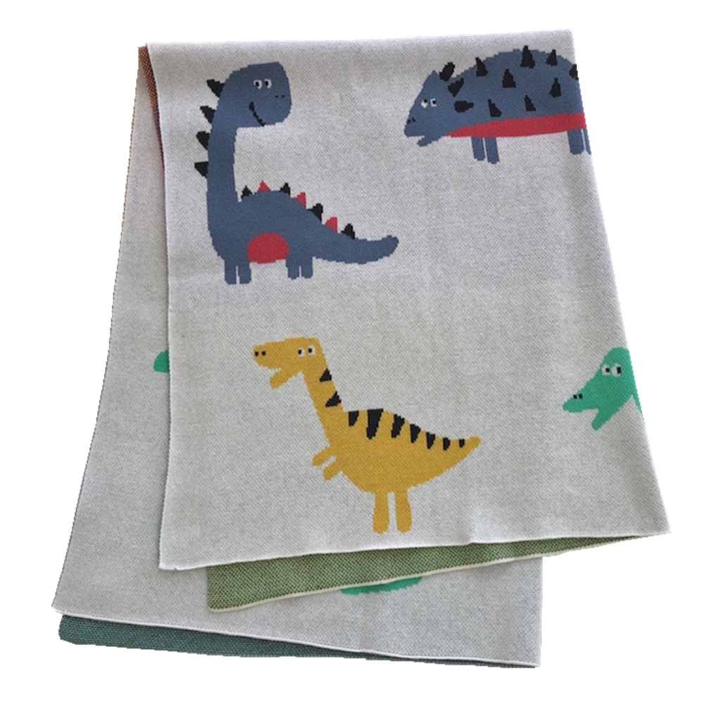 

110X90cm cotton knitted dinosaur soft baby boy blanket cute dino pattern kids back seat cover newborn cart blanket crib quilt