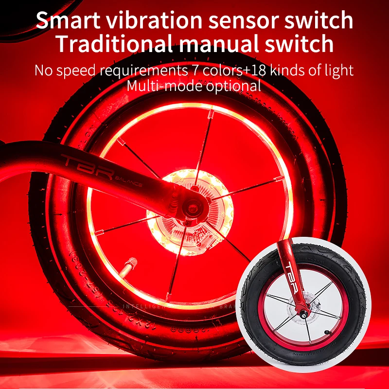 Smart LED Bicycle Wheel Light Bike Front Tail Hub Spoke One Lamp With 7 Color 18 Modes Rechargeable Kids Balance Bike Light