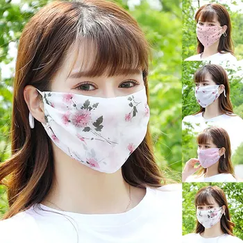 

Sunscreen Chiffon Mask Women Printed Thin Reusable Lady Face Mask Girls Washable Mouth Masks Summer Breathable Windproof Masks