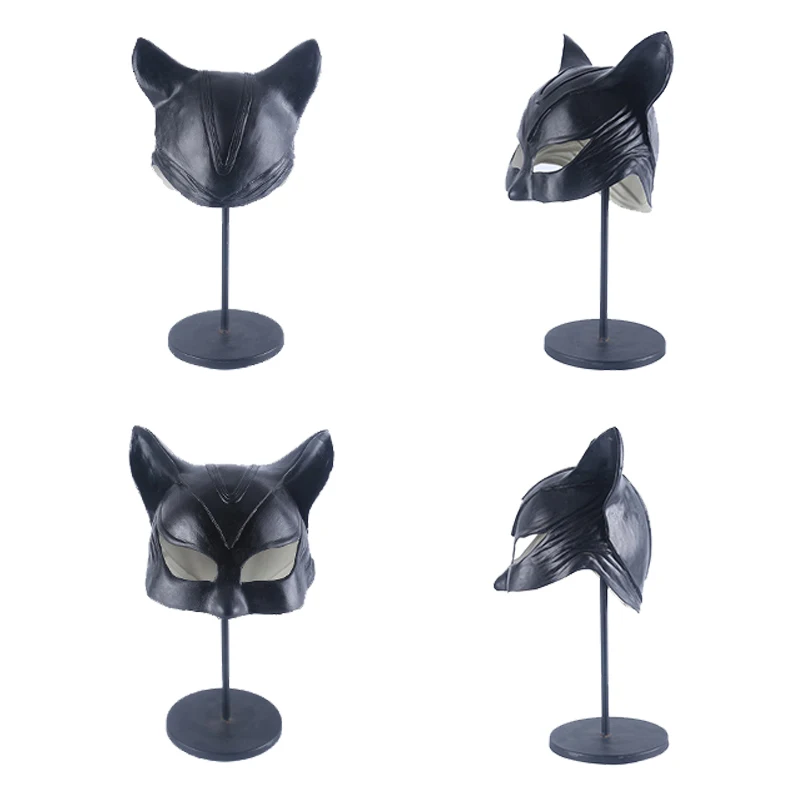 Costumebuy маска женщина-кошка супергерой Бэтмен Косплей Черный Половина лица латексная маска шлем Необычные взрослые хэллоуин костюм реквизит