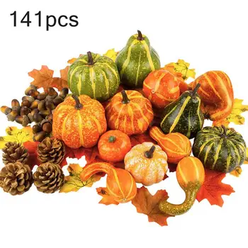 

141Pcs Artificial Pumpkin Pine Cone Maple Leaf Photo Props Halloween Home Party Festival DIY Pendant Set Decor Props