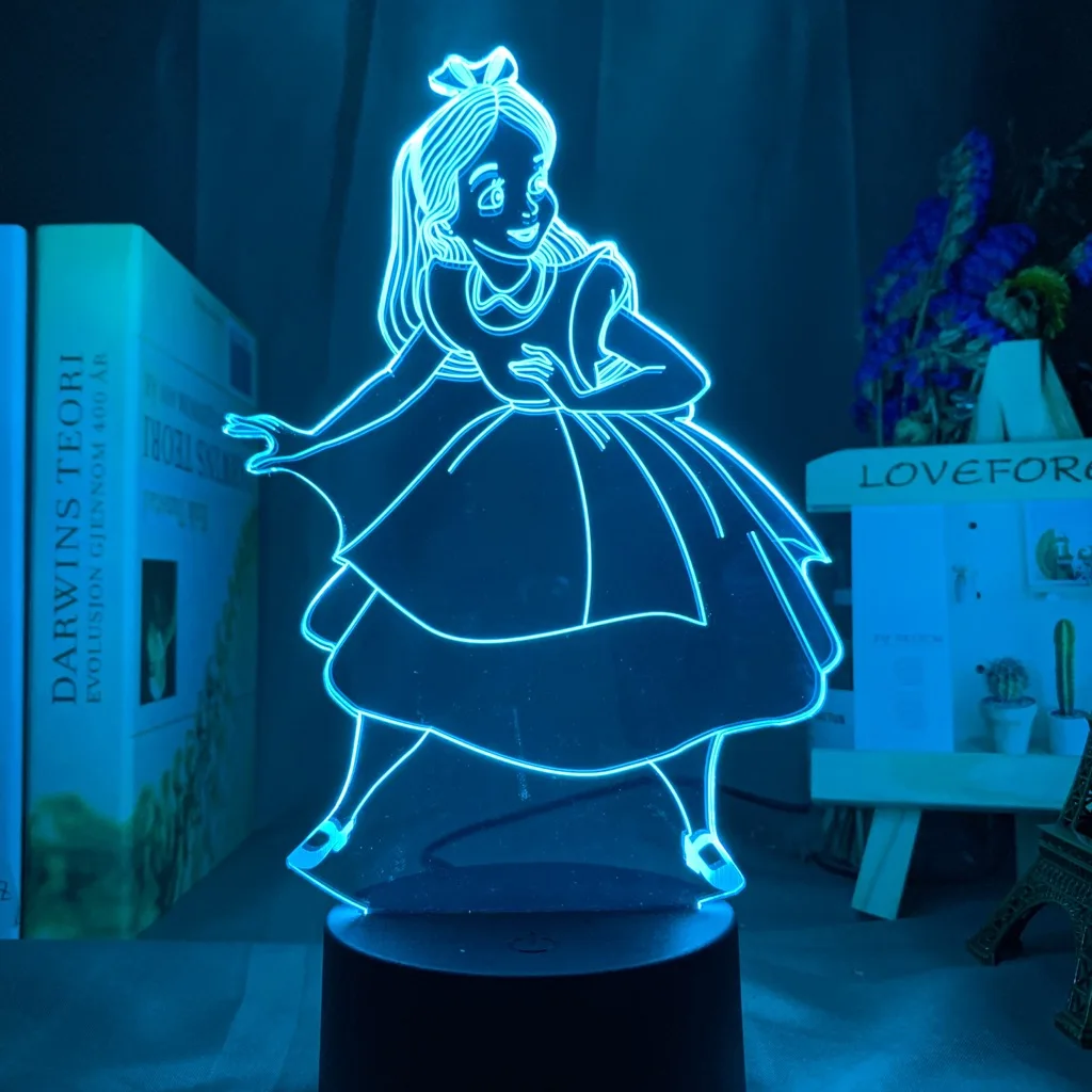 3d Рисунок принцессы, детский Ночной светильник, Алиса в стране чудес, светодиодный сенсорный датчик, меняющий цвет, ночной Светильник для детей, для девочек, декор комнаты, лампа