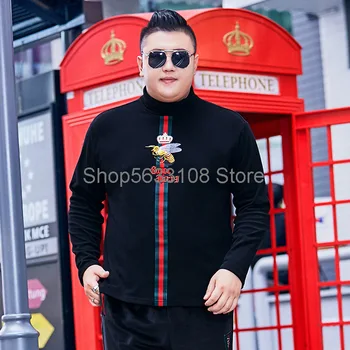 

2020 Plus Fat Plus Size Gao Collar T Shirt Long Sleeve Men's Wear Fat Super Large Size T-shirt Plus Velvet Keep Warm Backing