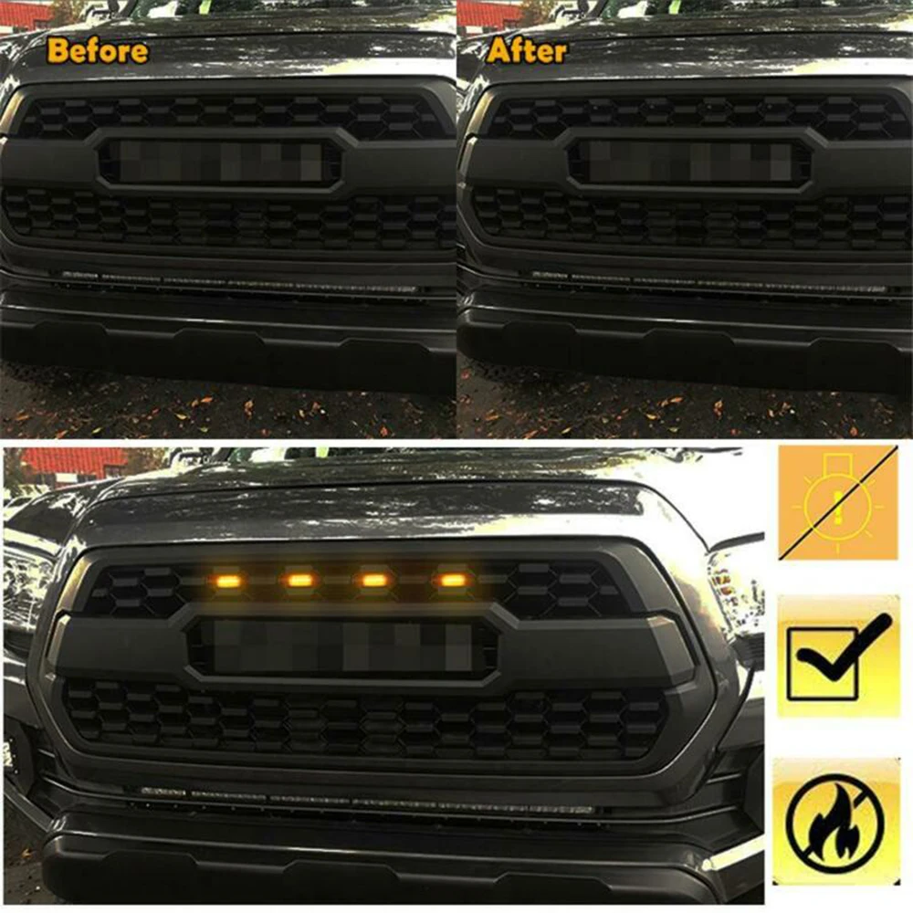 Автомобильный светодиодный фонарь 4 шт. передняя решетка Янтарная для Toyota Tacoma