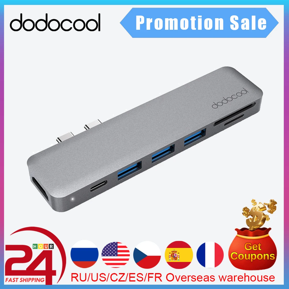 Концентратор dodocool 7 в 1 2 USB C концентратора с 4K HD SD/TF кардридер 3 0 концентратор