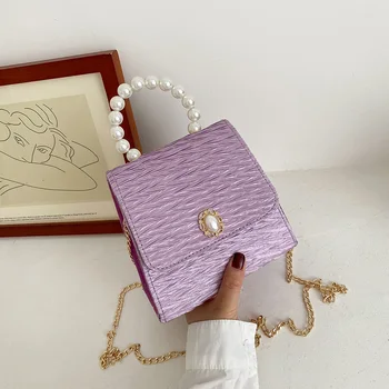 

Classic Texture Fashion Pleated Women Messenger Handbags Creative Design Chic Pearl Totes PU Chain Mini Shoulder Bags