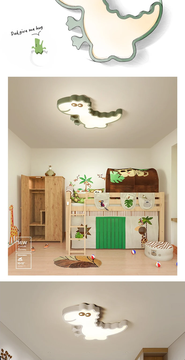 Потолочные светильники для Мультяшки для детской спальни с динозавром для мальчиков и девочек, потолочные светильники зеленого и белого цвета, современный светодиодный потолочный люстра для детей