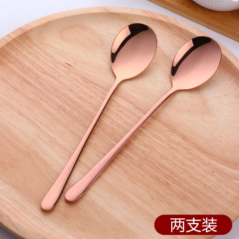 2rose gold 2 шт., розовая, золотая, цветная ложка для кофе, нержавеющая сталь, длинная ручка, 8 цветов, корейский набор ложек для смешивания, десерт, длинный, ледяной, кухонный ковш - Цвет: 2rose gold
