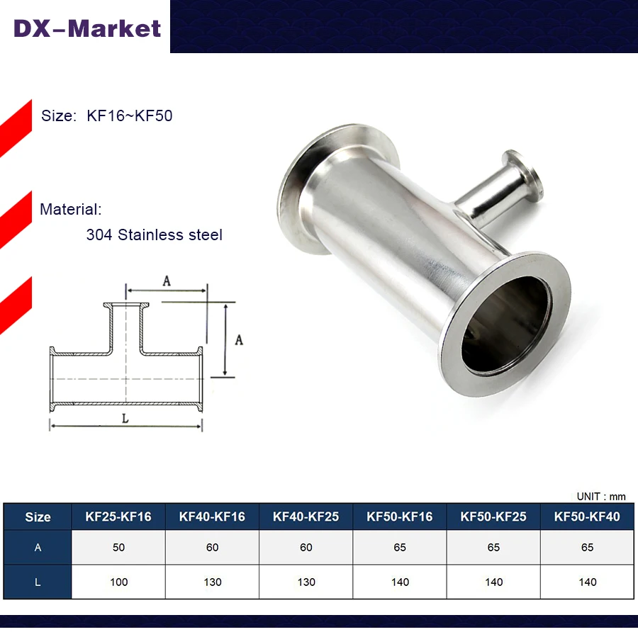 K10 K16 KF25 KF40 KF50 вакуумные фитинги тройники, 304 Вакуумный тройник из нержавеющей стали, L016
