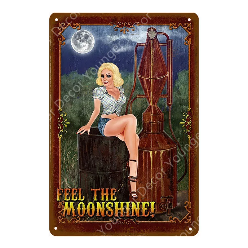 Pin Up Girl металлические знаки Самогонный плакат Сексуальная Дамская металлическая табличка настенная живопись наклейка для паба бара клуба домашний декор YI-167 - Цвет: YD6710BI