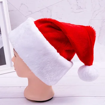

New Style Christmas Cap Christmas Section Gift Double Layer Plush White Edge Christmas Hat for the Elderly Christmas Section