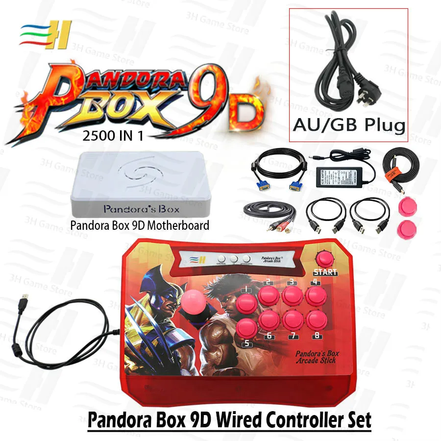 9D red GB plug Pandora box 9d 2500 В 1 проводной контроллер Набор аркадный джойстик игровая консоль Ретро игровые Джойстики для аркадного автомата кабинета - Цвет: 9D red GB plug