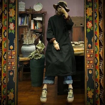 

[EWQ] 2020 Spring Summer High Quality New Pattern Round Collar Wrist Sleeve Vintage Dress Women Fashion Tide AK32501